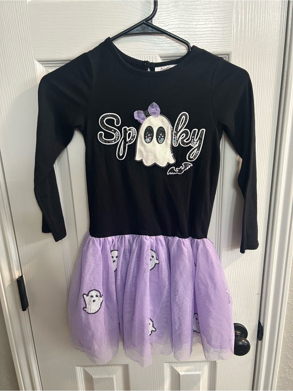 Counting Daisies Girls Black Purple Ghost Halloween Tulle Fit & Flare Dress 7/8